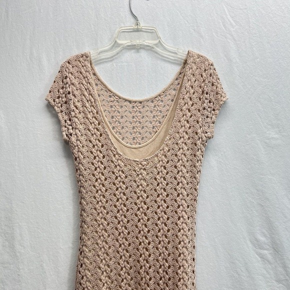 Free People Crochet Mini Dress Size Small Beige Lined Cap Sleeves - Picture 7 of 14